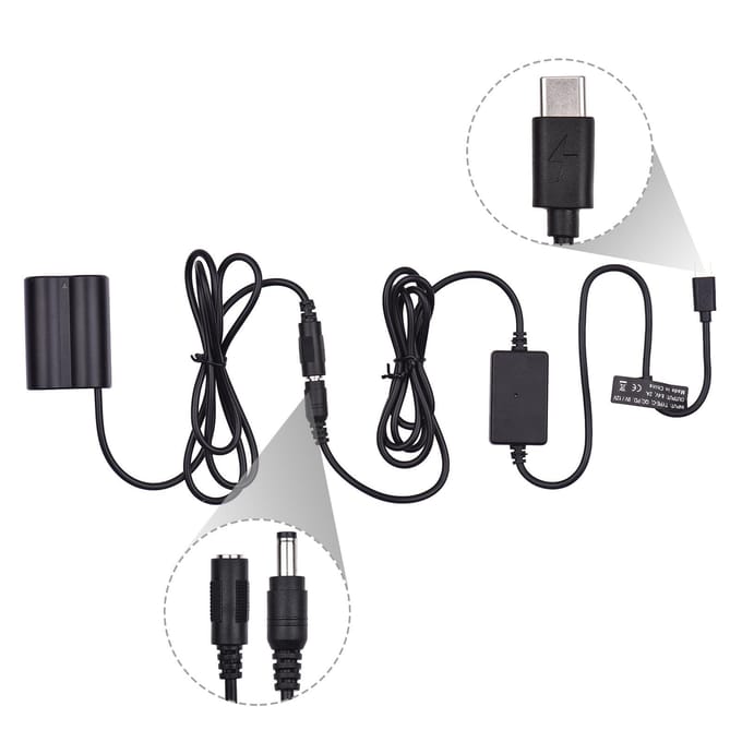 PD USB Type-C-kabel naar NP-W235 dummy-batterij DC-koppeling vervanging voor Fujifilm X-T4 zwart
