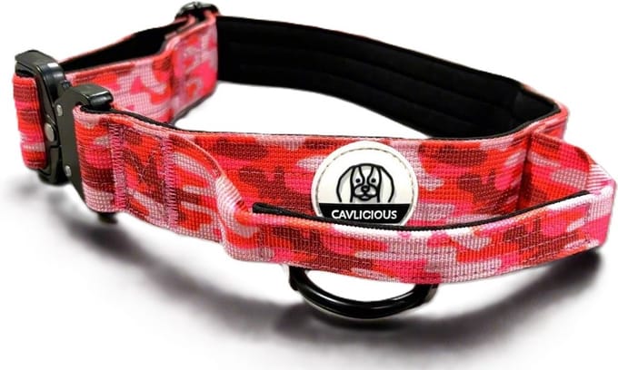 Cavlicious® Bold&Brave halsband grote hond - tactische halsband - met handvat - rood camo - L