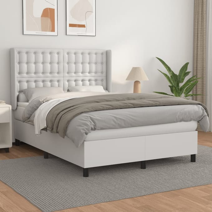 vidaXL - Boxspring - met - matras - kunstleer - wit - 140x200 - cm