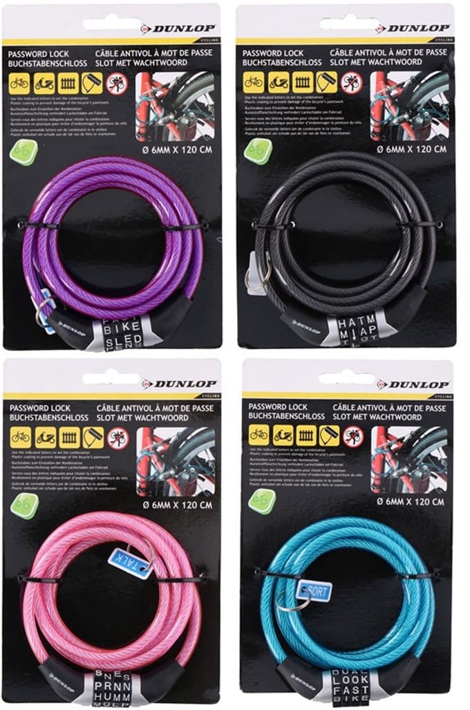 Dunlop Wachtwoord Kabelslot 6mm Spiraal Draad 1.2M 4 Karakter