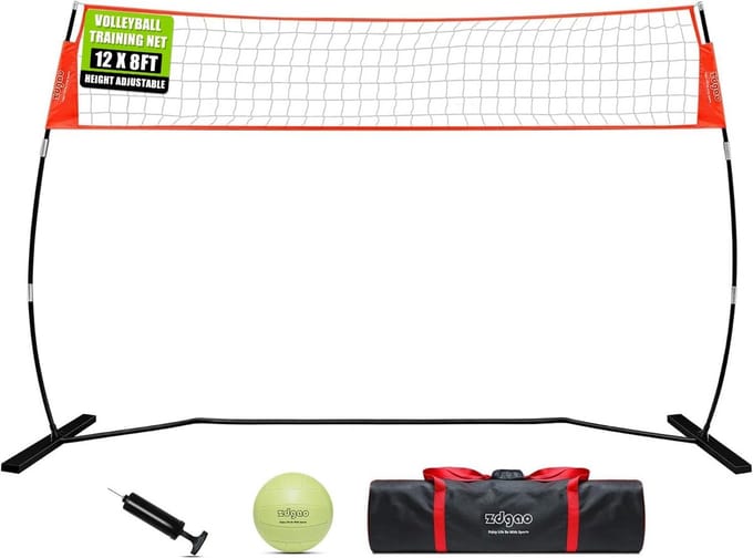 Draagbaar Volleybal Trainingsnet 12FT/18FT met Verstelbare Hoogte voor Indoor en Outdoor