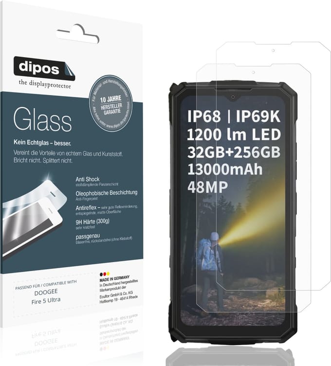 dipos – 2x Matte Pantserfolie geschikt voor DOOGEE Fire 5 Ultra | 9H Screenprotector