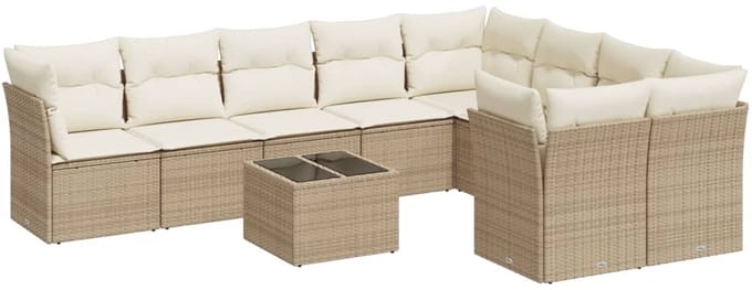 vidaXL - 10-delige - Loungeset - met - kussens - poly - rattan - beige