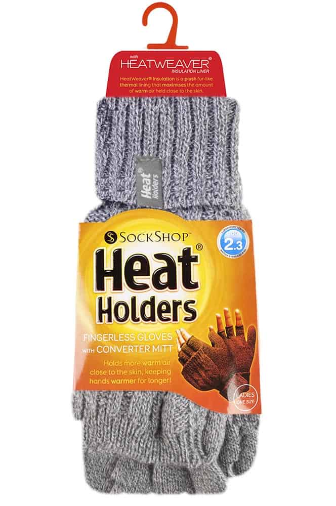 Gebreide thermo vingerloze converterhandschoenen voor dames - Lichtgrijs