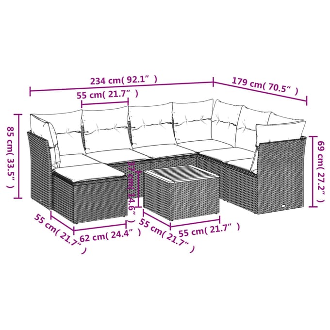 vidaXL - 8-delige - Loungeset - met - kussens - poly - rattan - zwart
