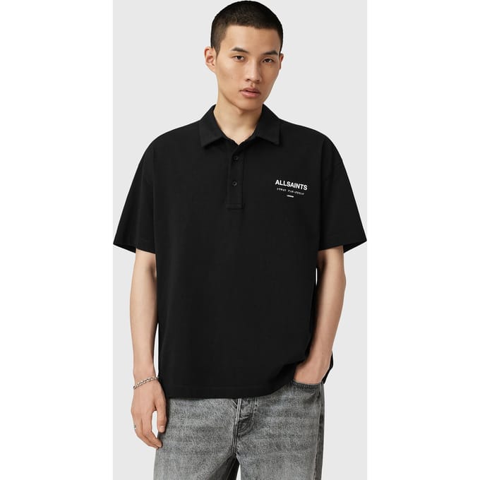 AllSaints Underground Ss Polo Jet Black Größe: M | Poloshirts Outlet | Herren | Schwarz