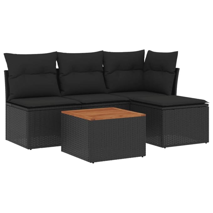 vidaXL - 5-delige - Loungeset - met - kussens - poly - rattan - zwart