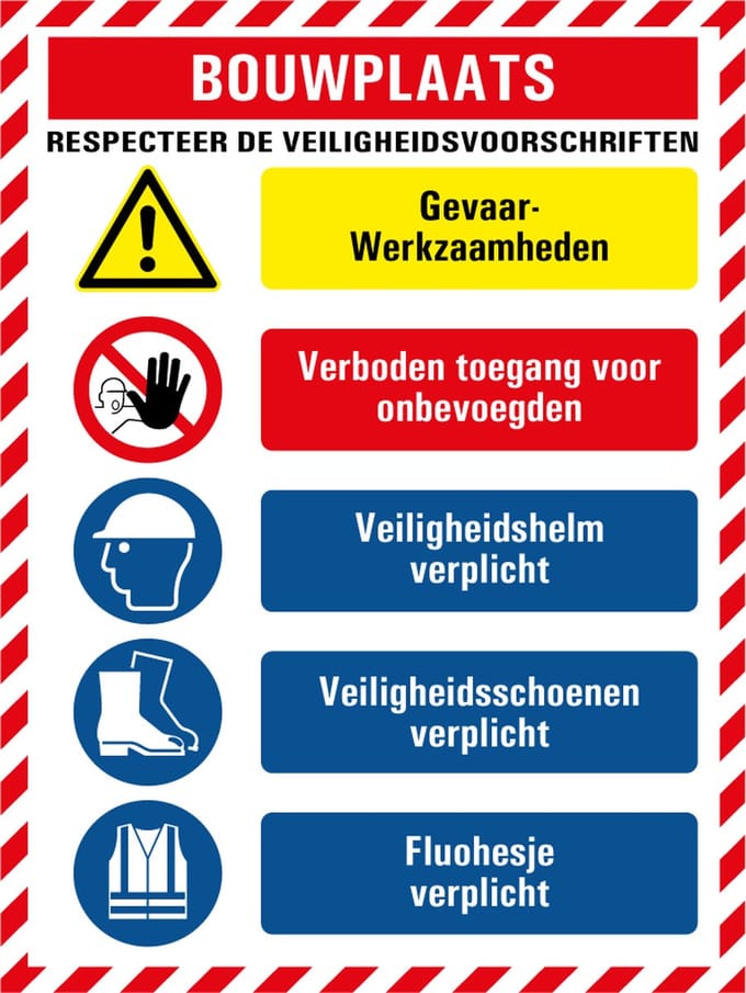 Bouwplaats respecteer de veiligheidsvoorschriften sticker 280 x 210 mm