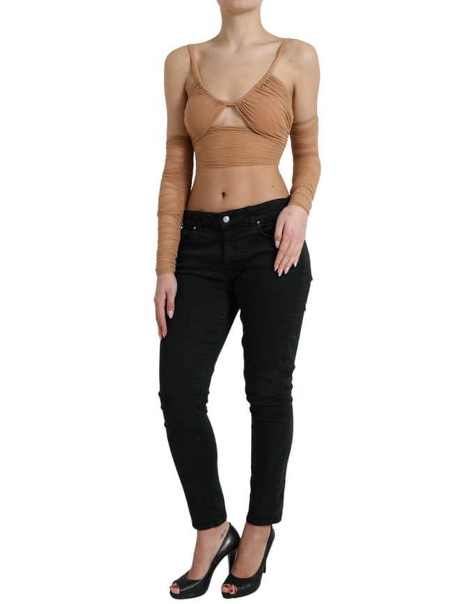 Mesh Crop Top Met Lange Mouwen