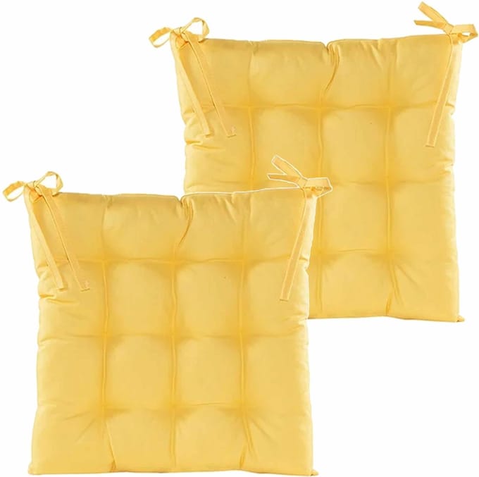 Anna's collection Stoelkussen gewatteerd - 2x - geel - 38 x 38 cm - binnen/buiten