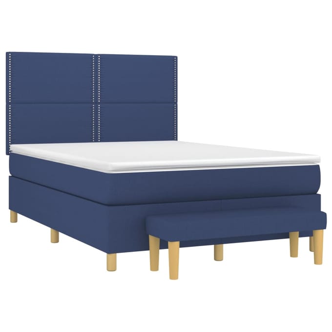 vidaXL - Boxspring - met - matras - stof - blauw - 140x190 - cm