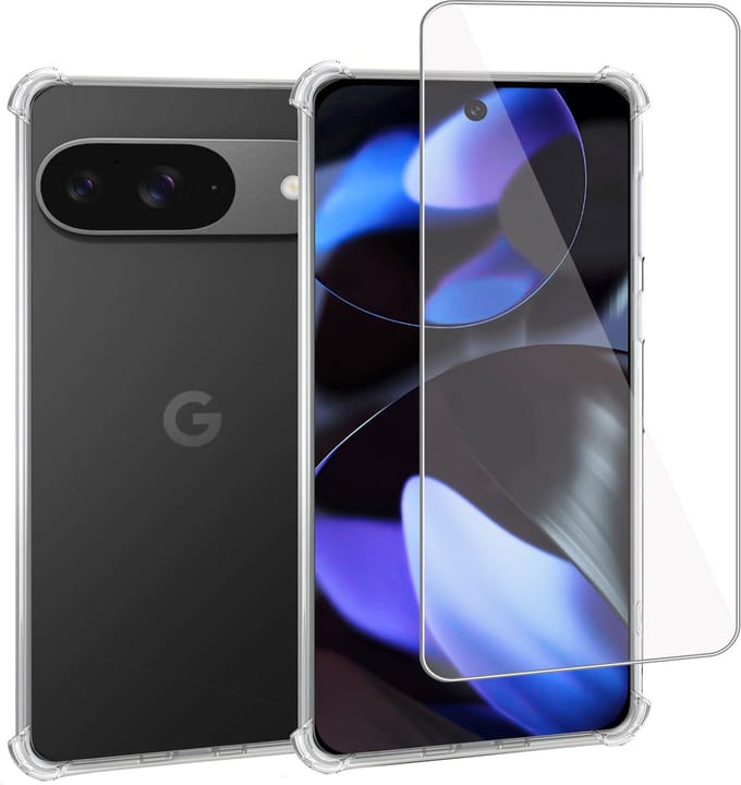 Geschikt voor Google Pixel 9 / 9 Pro - Hoesje + Screenprotector – Gehard Glas Cover + Shock Proof Case - Transparant