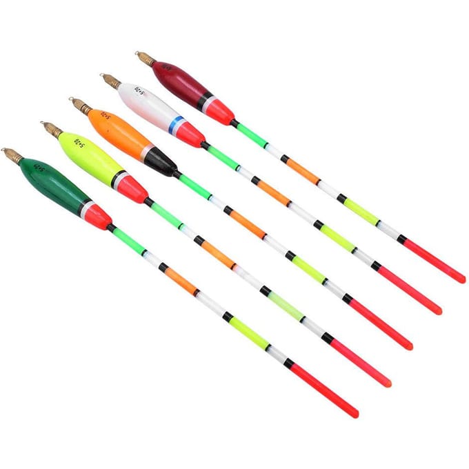 5PCS Flotteur de Pêche en Bois de Balsa Multicolore Bobber Indicateur de Touche Équipement de Pêche(5+2g ) white
