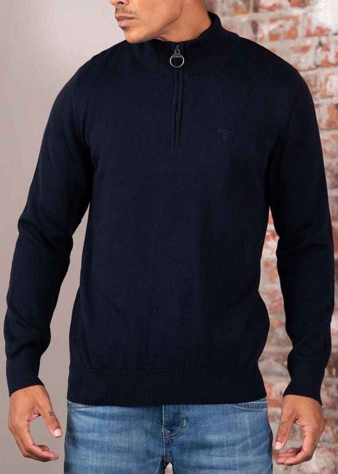 Barbour Half Zip Trui Navy - Maat M - Heren