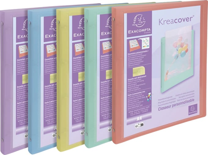 Exacompta 20x Ringband 4 ringen 15mm polypropyleen Kreacover Pastel - A4 - Geassorteerd - 51279E