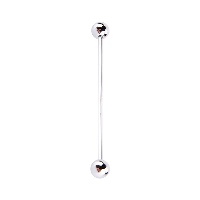 Heren verzilverde stalen kraagspeld met stud, barbell bar clip sluiting, broche 6 cm white