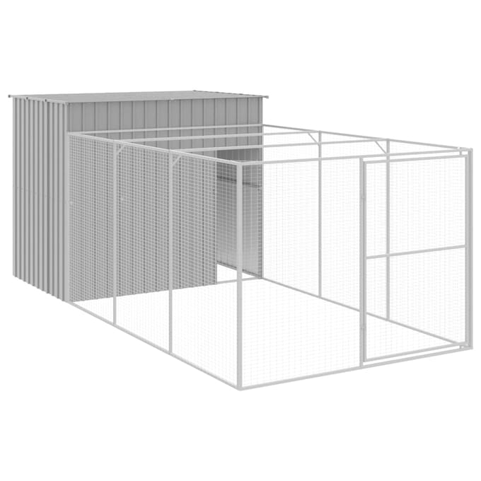 Maison pour chien avec enclos Gris clair 214 x 457 x 181 cm Acier galvanisé