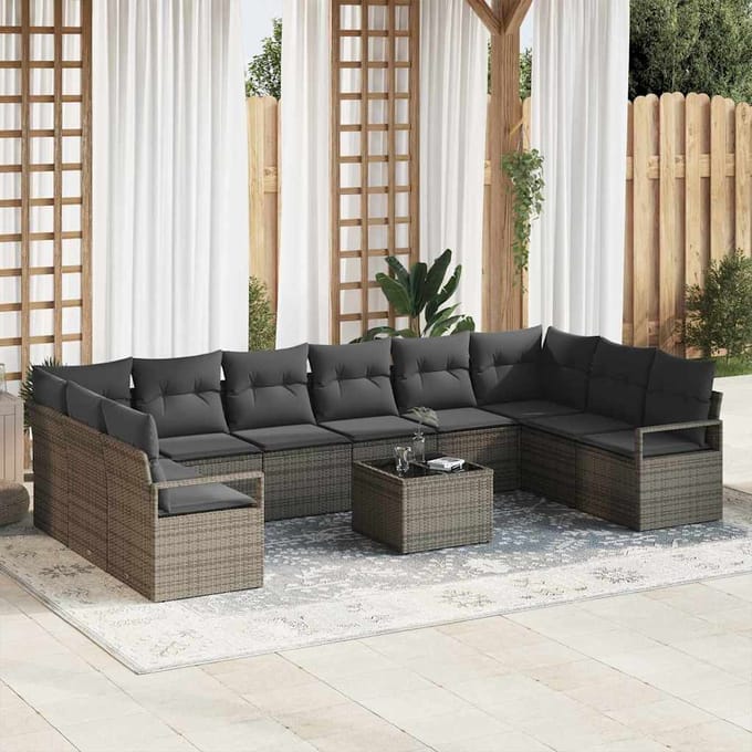 vidaXL - Tuinbank - Set - 11 - st - Lichtgrijs - poly - rattan