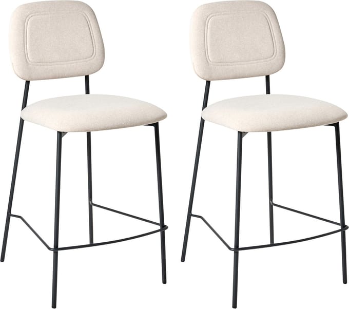 DUETTE - Barkruk set van 2 - Lichtbeige - Fluweel