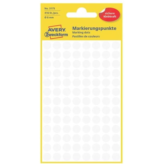 Etiket avery zweckform 3175 rond 8mm wit 416 Etiketten