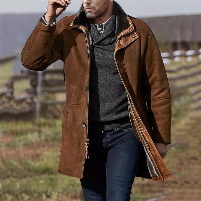 Heren Medium en Lange Losse Wollen Jas voor Herfst en Winter M bruin