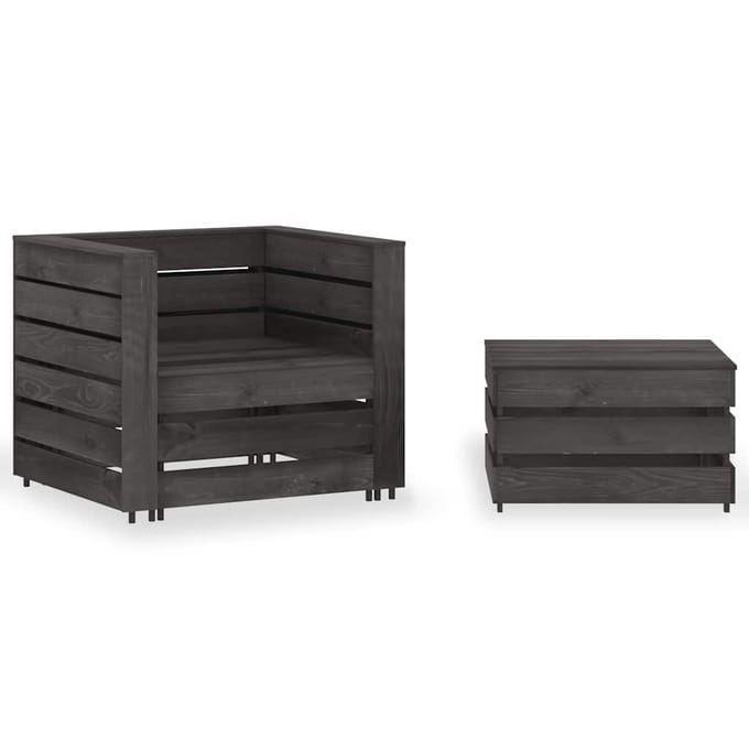 vidaXL - 2-delige - Loungeset - pallet - geïmpregneerd - grenenhout - grijs