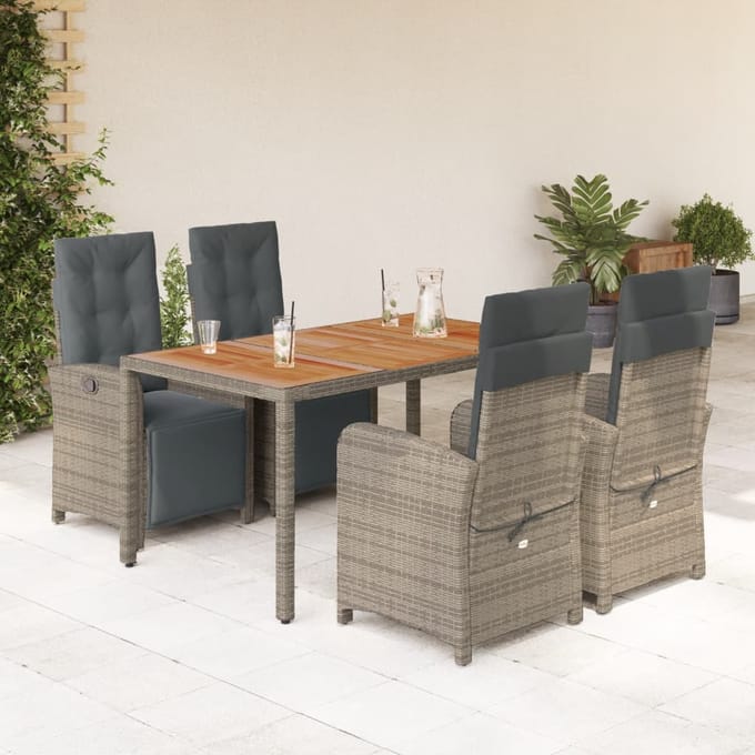 vidaXL - 5-delige - Tuinset - met - kussens - poly - rattan - grijs
