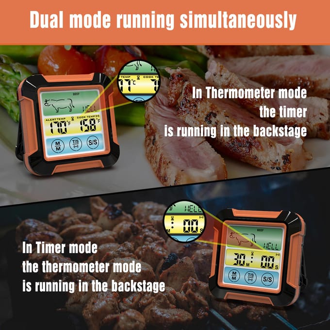 Digitale vleesthermometer met lange sonde Verbeterde grillthermometer met LCD-scherm en aanraakbediening Waterproof brown