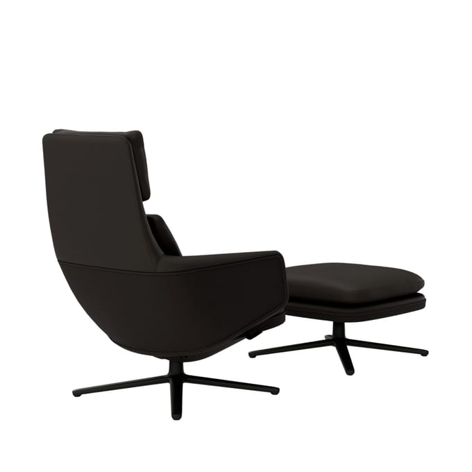 Vitra Grand Relax met Ottoman - Leer chocolade - basic dark gepoedercoat
