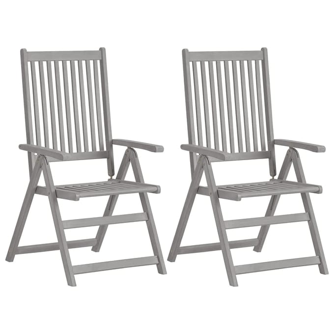 vidaXL - Verstelbare - klapstoelen, - 2 - stuks, - grijs, - massief - acaciahout