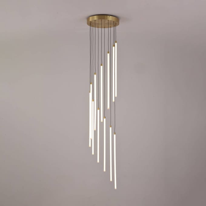 Searchlight LED hanglamp Flare, messingkleurig, Ø 35 cm, CCT, 12-lamps.
