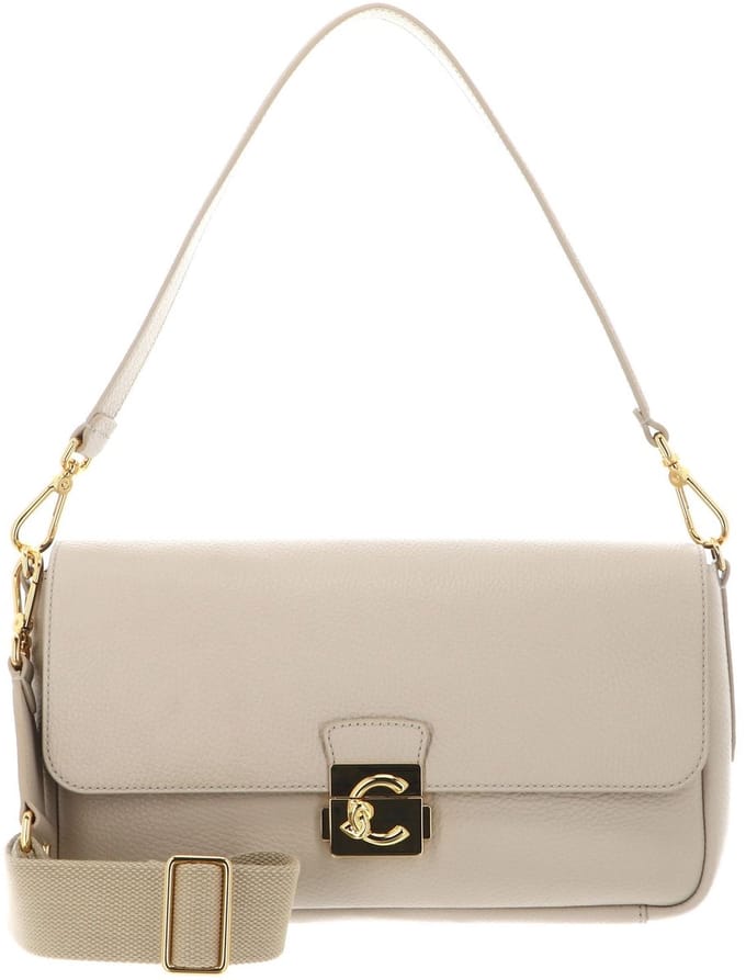 COCCINELLE Leren schoudertas handtas C-Me Lock Handbag Grained Leather Sandshell beige