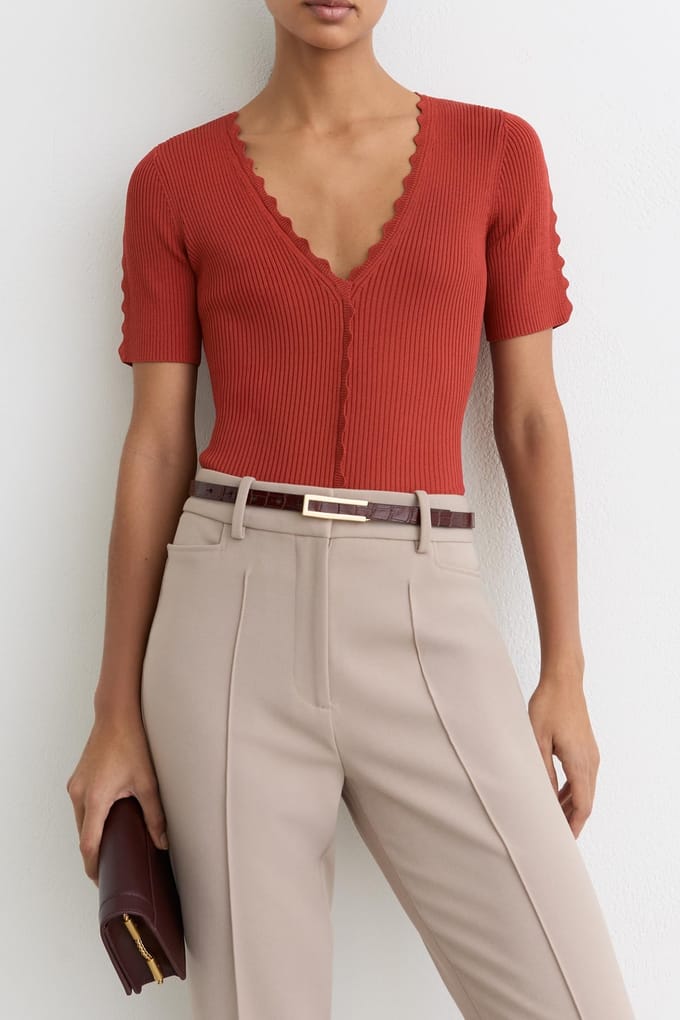 Reiss Scallop Edge Top Rust Red Größe: XS | Hemden Outlet | Damen | Braun