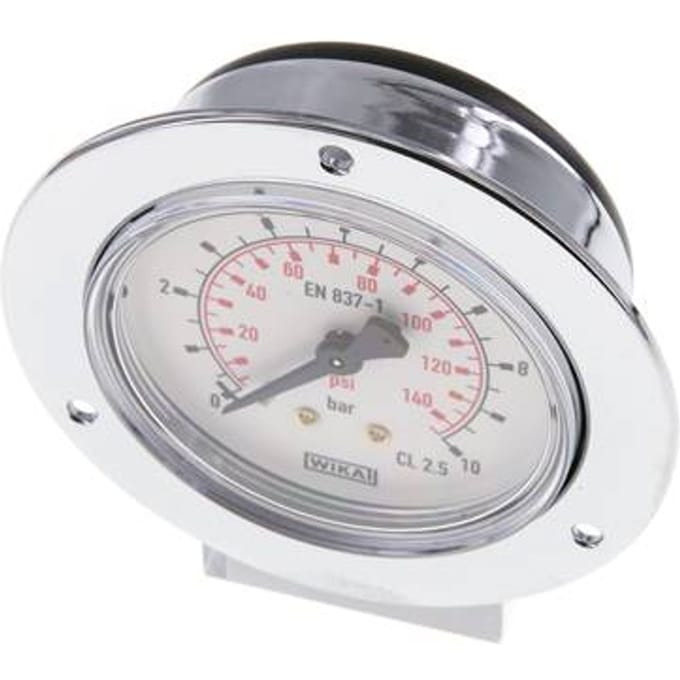 0..10 Bar Paneelmontage Manometer Staal/Messing 63 mm Klasse 2.5 (Voorflens) - MW01063SH-FP