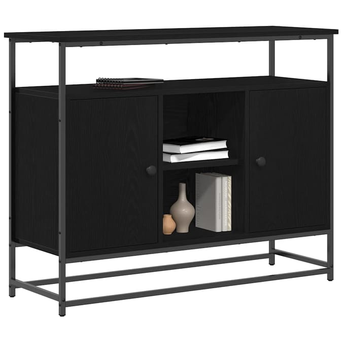 vidaXL - Dressoir - Zwart - Eiken - 100 - x - 35 - x - 80 - cm - Bewerkt - hout