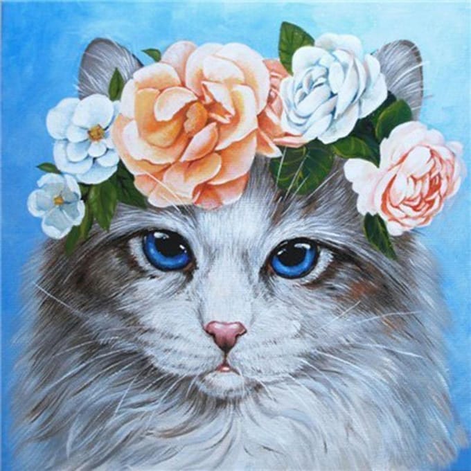 Diamant broderie strass 5D diamant peinture animaux chats fleur point de croix 30x30CM black