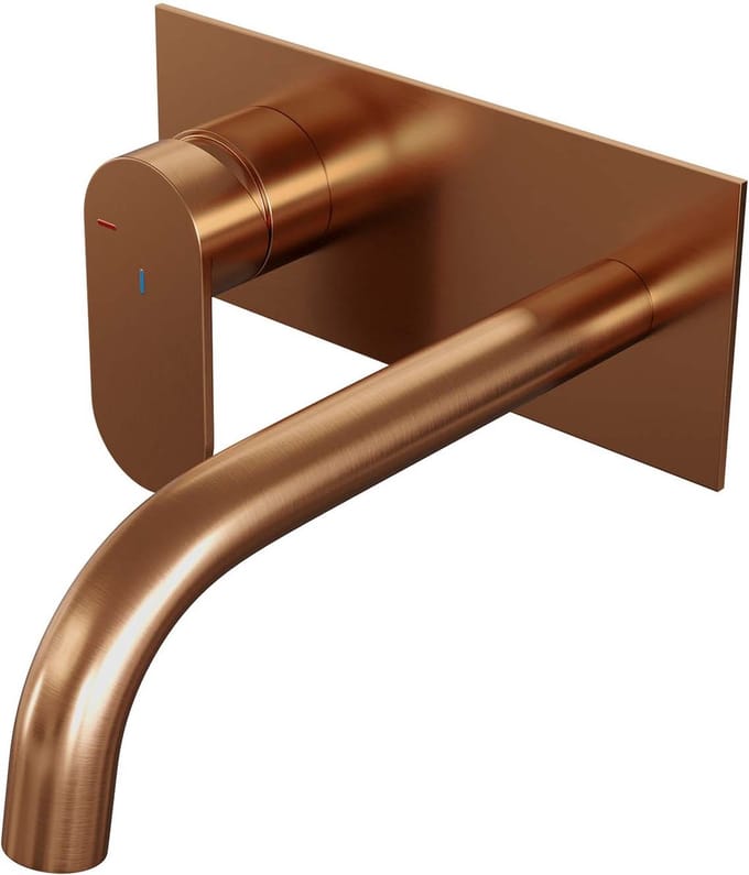 Brauer Copper Edition inbouw wastafelmengkraan met gebogen uitloop en afdekplaat model C2 koper geborsteld PVD