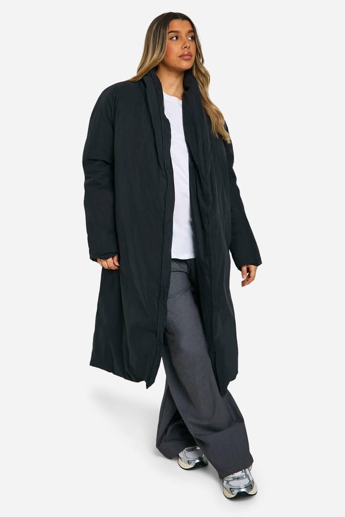 boohoo Dames Maternity Belted Duvet Puffer Coat | Black | Maat: 10