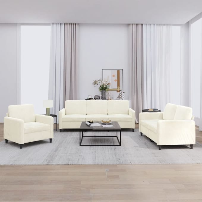 vidaXL 3-delige Loungeset fluweel crèmekleurig