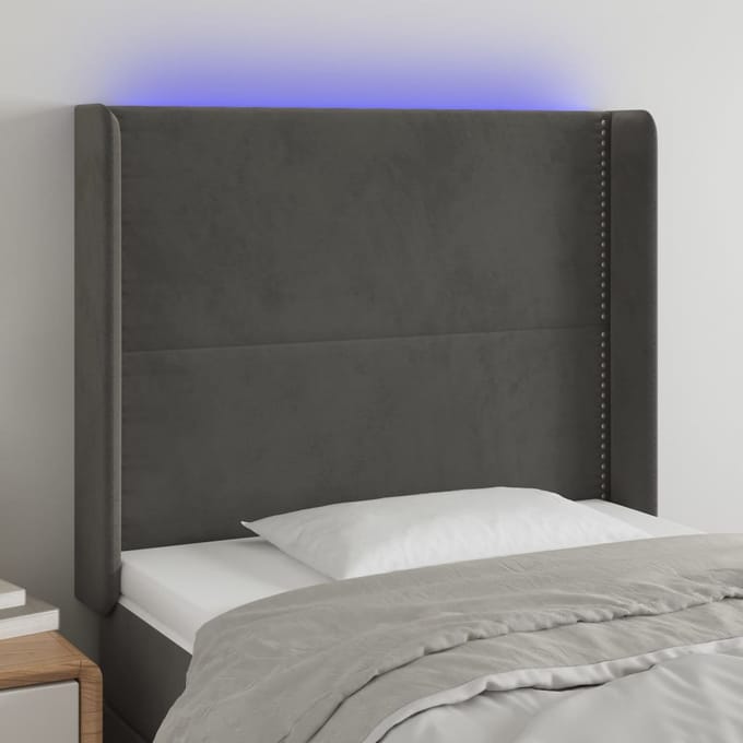 vidaXL - Hoofdbord - LED - 83x16x118/128 - cm - fluweel - donkergrijs