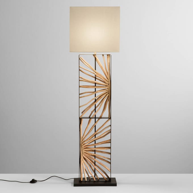 Luce Ambiente Design Vloerlamp ETHERNAL zwart/hout/wit Hoogte 165 cm Hout/stof
