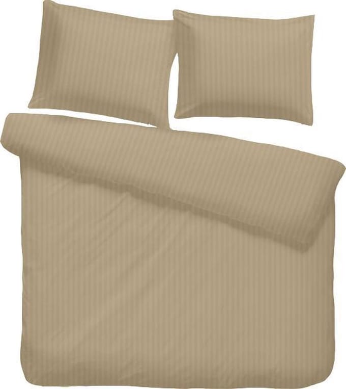 iSleep Satijnstreep Dekbedovertrek - Eenpersoons - 140x200/220 cm - Medium Beige