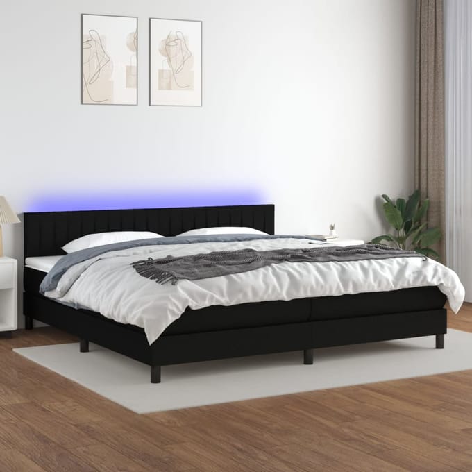 vidaXL - Boxspring - met - matras - en - LED - stof - zwart - 200x200 - cm