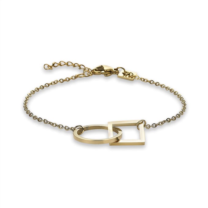 Twice As Nice Armband in goudkleurig edelstaal, cirkel en ruit 16cm+3cm