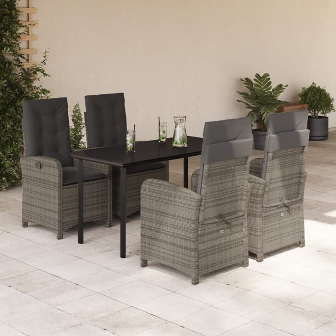 vidaXL - 5-delige - Tuinset - met - kussens - poly - rattan - grijs