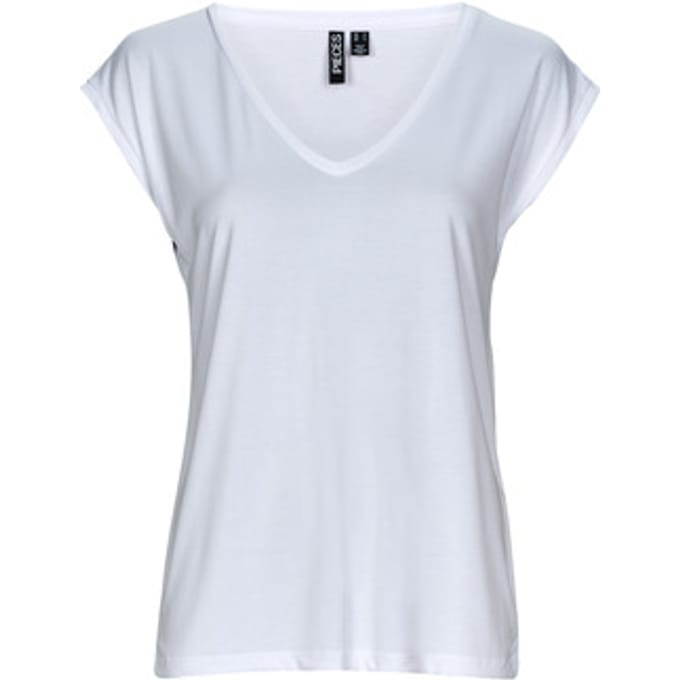 Pieces witte dames t-shirt   V-hals   Regular fit   Duurzaam   Korte mouw Wit S