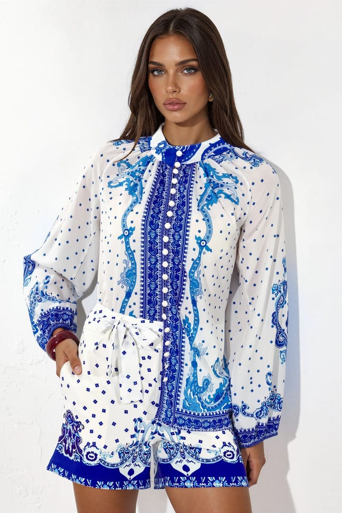 Paisley Geweven Playsuit Met Strikdetail