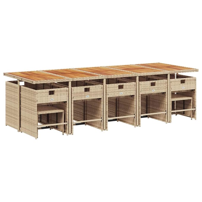 vidaXL - 15-delige - Tuinset - met - kussens - poly - rattan - beige