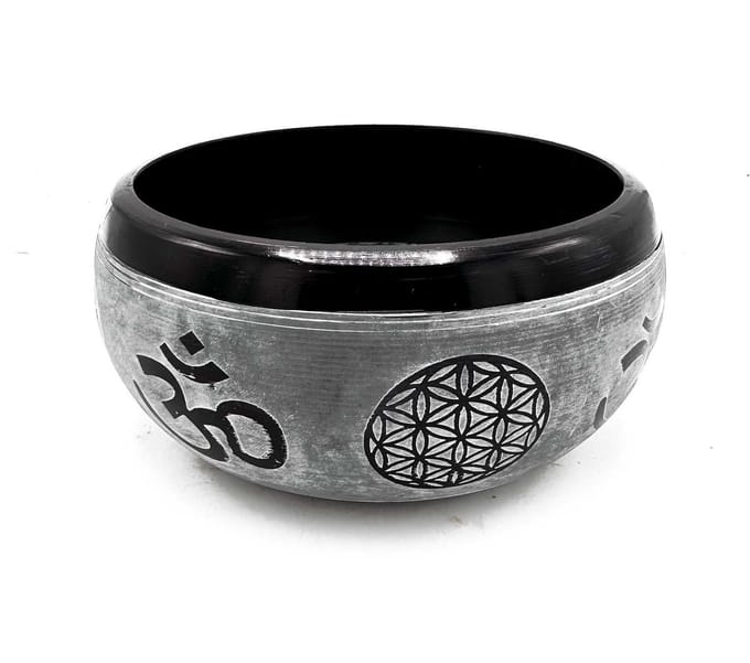 Aardepoeder klankschaal - Om Five Buddha - 16 cm