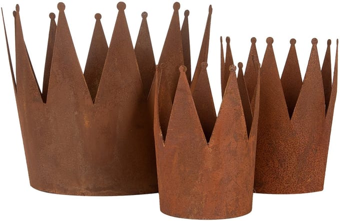 Clayre & Eef Decoratie schaal Set van 3 Kroon Ø 32x25 / Ø 17x21 / Ø 12x17 cm Bruin Metaal